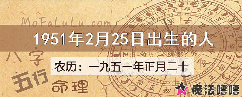 一九五一年正月二十(新历1951年2月25日)出生的人