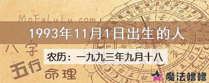 一九九三年九月十八（新历1993年11月1日）出生的人