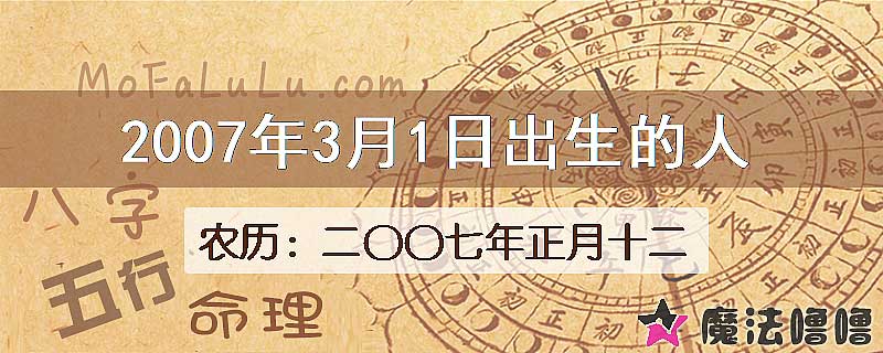 二〇〇七年正月十二(新历2007年3月1日)出生的人