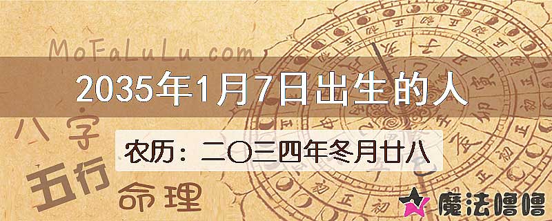 2035年1月7日出生的八字怎么样？