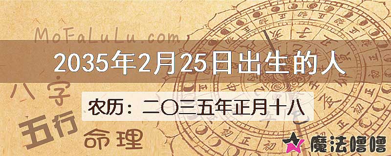 2035年2月25日出生的八字怎么样？