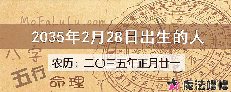 2035年2月28日出生的八字怎么样？