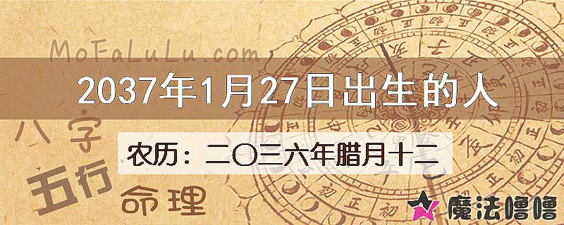 2037年1月27日出生的八字怎么样？