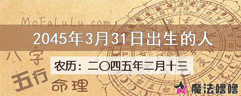 2045年3月31日出生的人